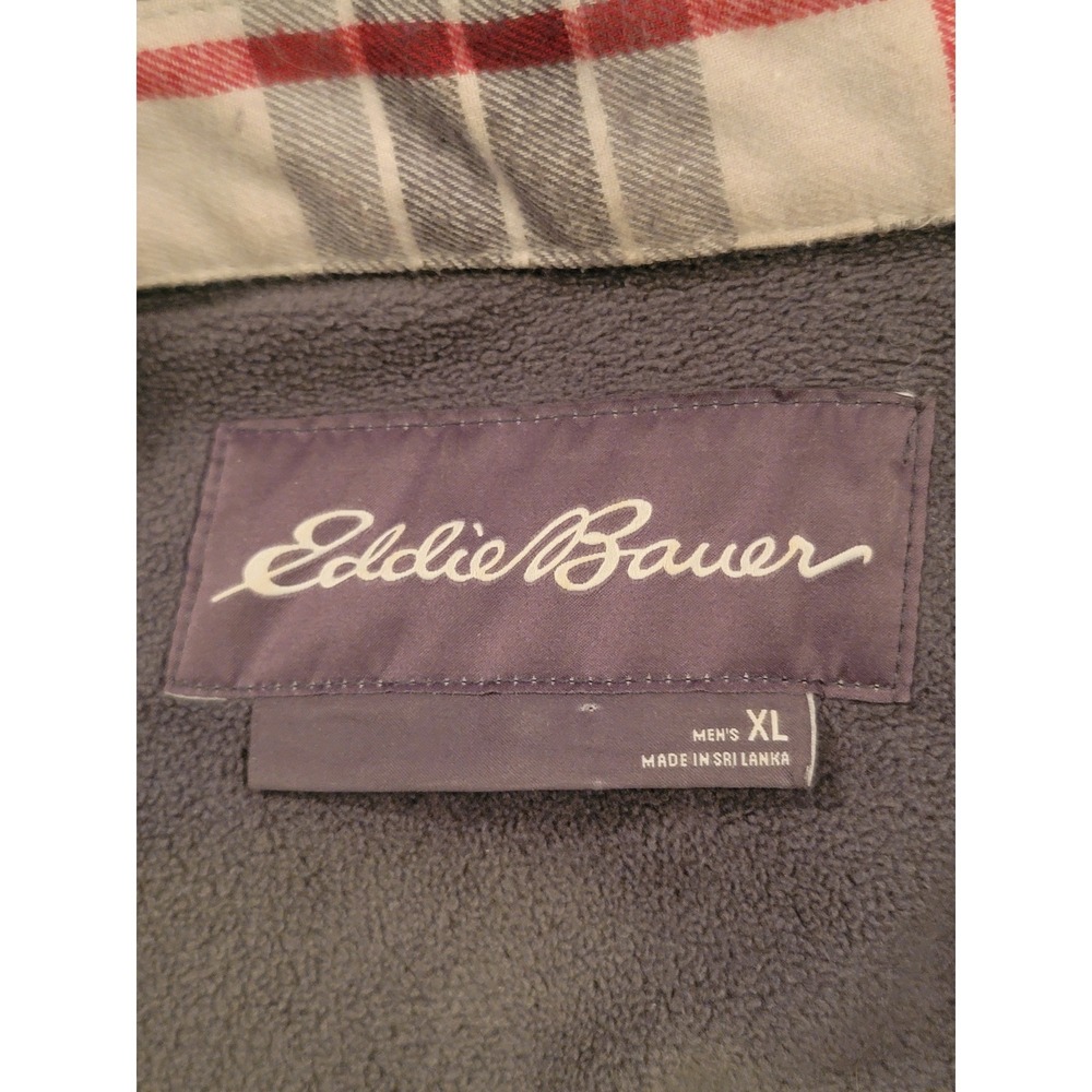 Eddie Bauer Mens Flannel Lined Shirt Jacket‎ Plaid Red Gray XL - Picture 2 of 8